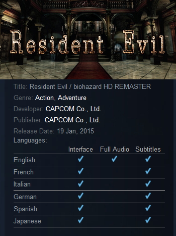 Resident Evil / biohazard HD REMASTER Steam - Click Image to Close